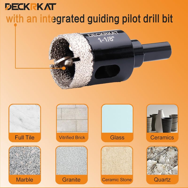 DECKRKAT 1-1/8 Inch Diamond Hole-Saw Bits with Pilot Drill Bit - 2pc 1-1/8" Diamond Tipped Tile Hole Saws with Guiding Bit Accurate Drilling for Porcelain Tile Ceramic Pottery Granite Stone Glass Bottles 28mm - Image 5